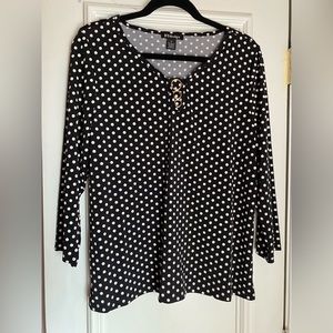 Elegant Black and White Polka Dot Blouse Size XL